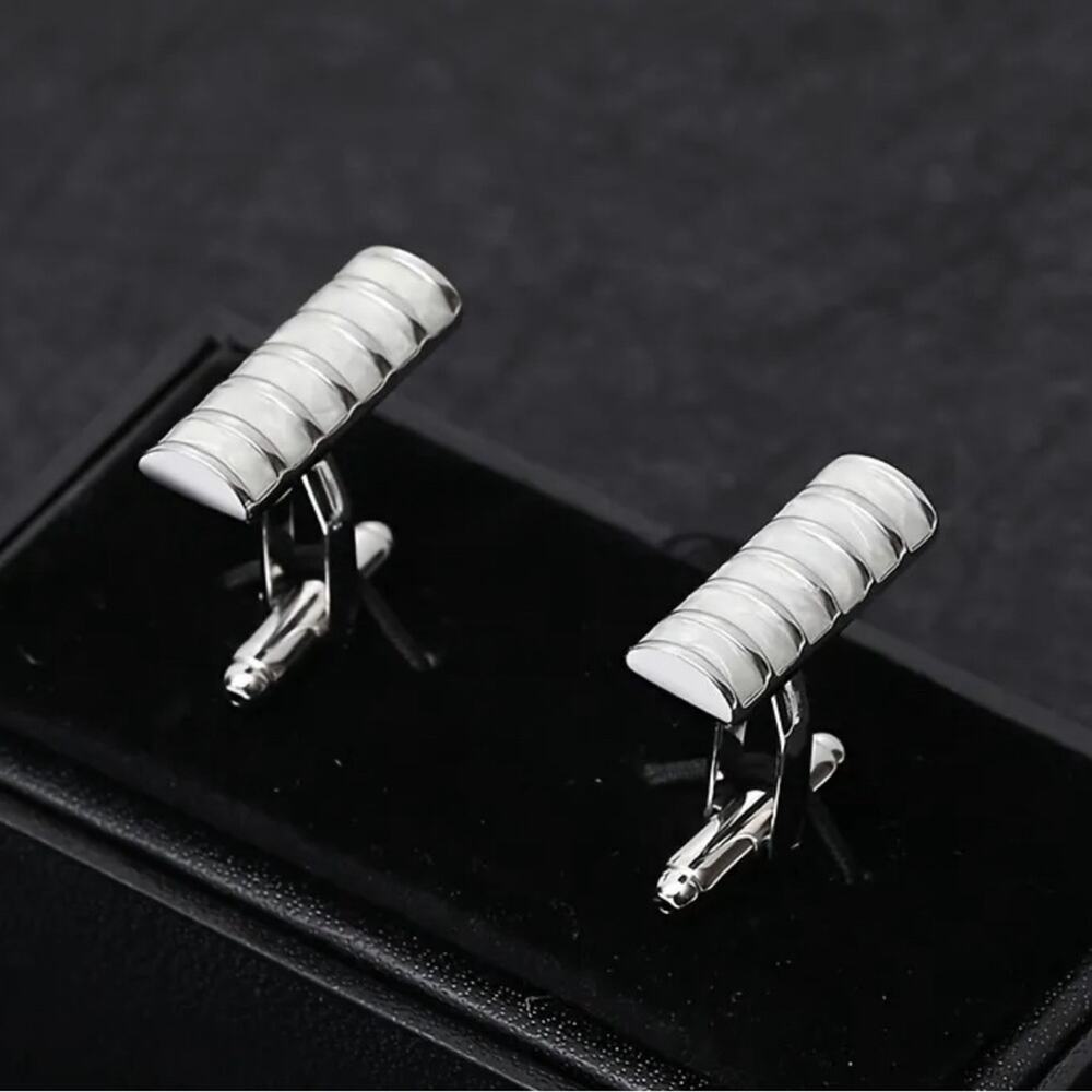 Round Silver Bar Cufflinks